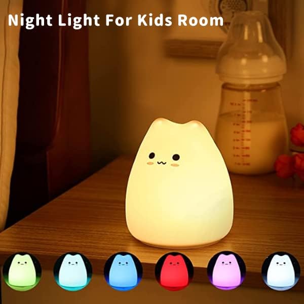 ZKLiLi Night Light for Kids Lamp, 16 Colors Lamp Cute, Dimmable Baby Night Lights for Nursery,Silicone Rechargeable Nightlight for Kids Room, Kawaii Room Decor (LYcat-B)