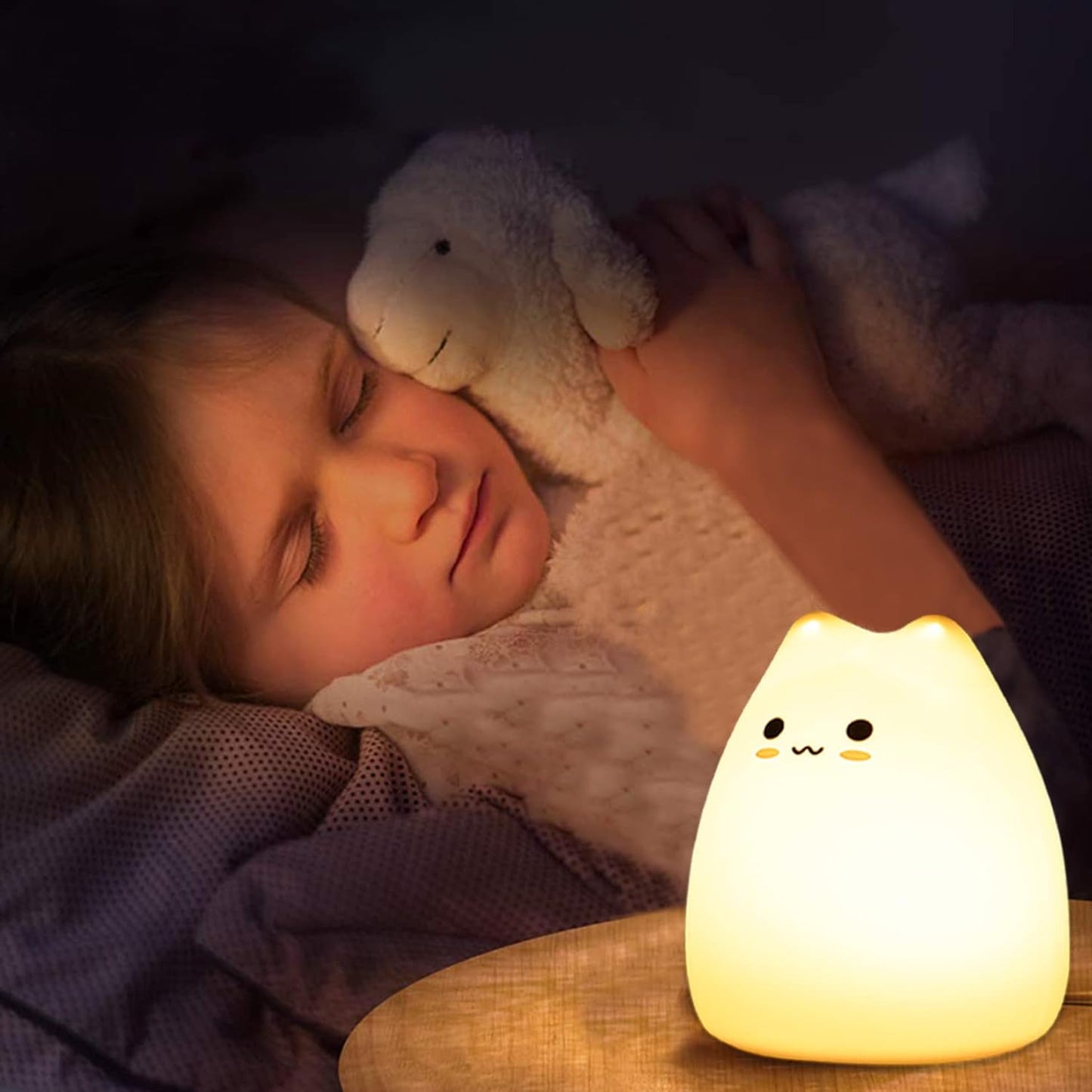 ZKLiLi Night Light for Kids Lamp, 16 Colors Lamp Cute, Dimmable Baby Night Lights for Nursery,Silicone Rechargeable Nightlight for Kids Room, Kawaii Room Decor (LYcat-B)